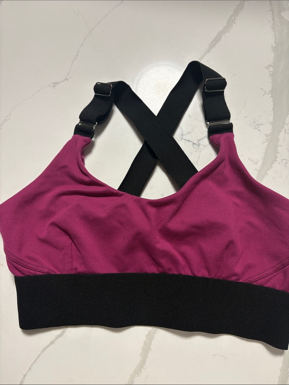 Bombshell Sportswear Magenta Crossback Sports Bra with Black Band